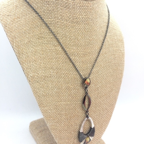 3/$30 NINE WEST GUNMETAL SILVER TONE WIRE WRAP YELLOW CRYSTAL PENDANT NECKLACE - Picture 5 of 12